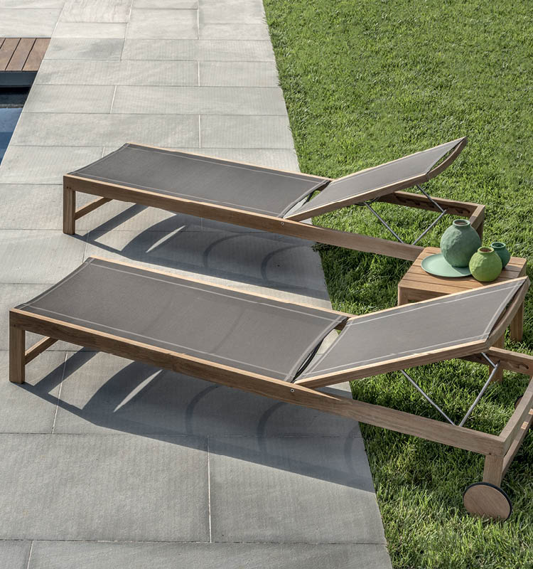 Sand Sunbed In Teak And Ethitex